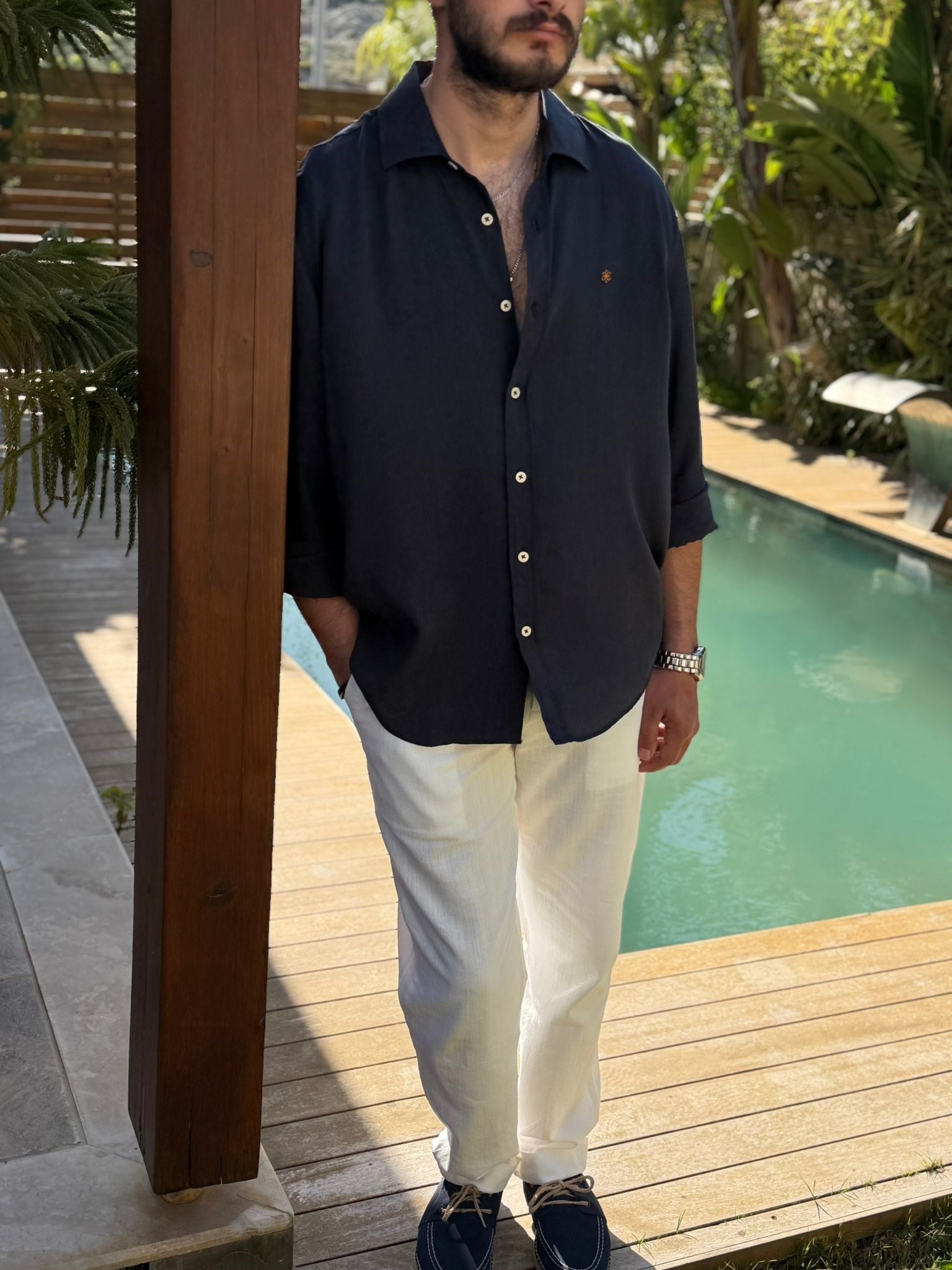 Nakış Çiçek Logolu Modal Kumaş Gömlek