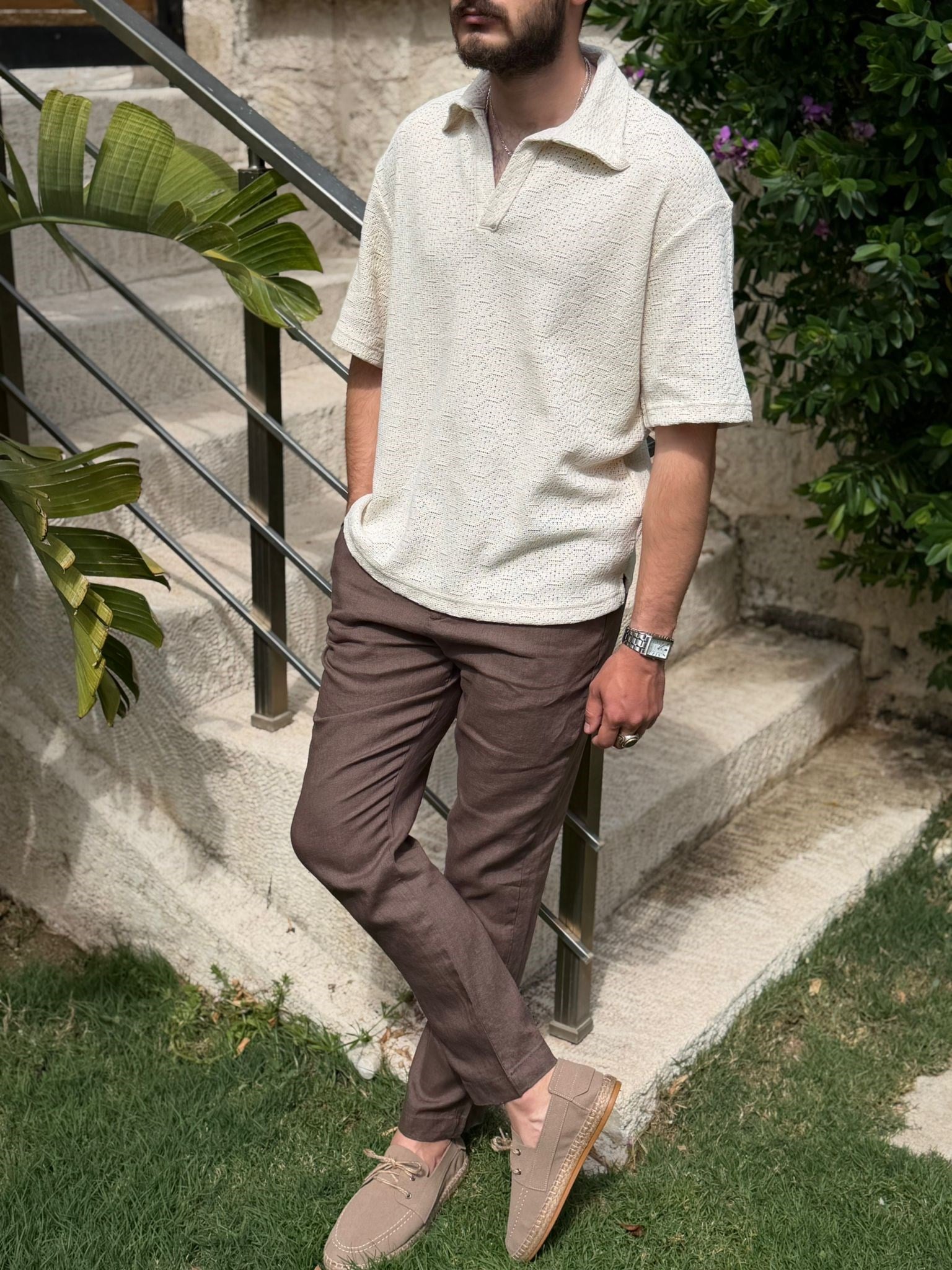 Örme Yakalı Triko T-Shirt