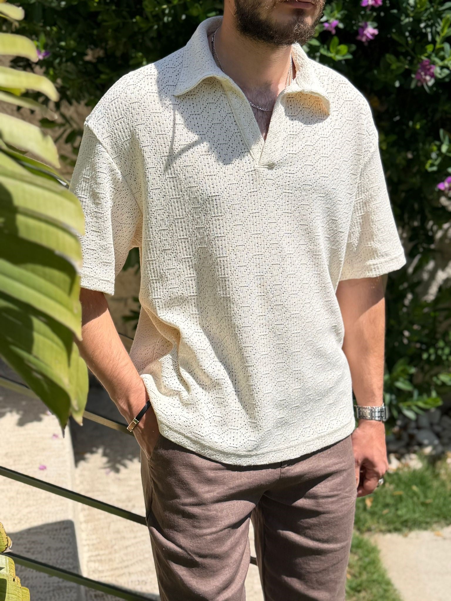 Örme Yakalı Triko T-Shirt