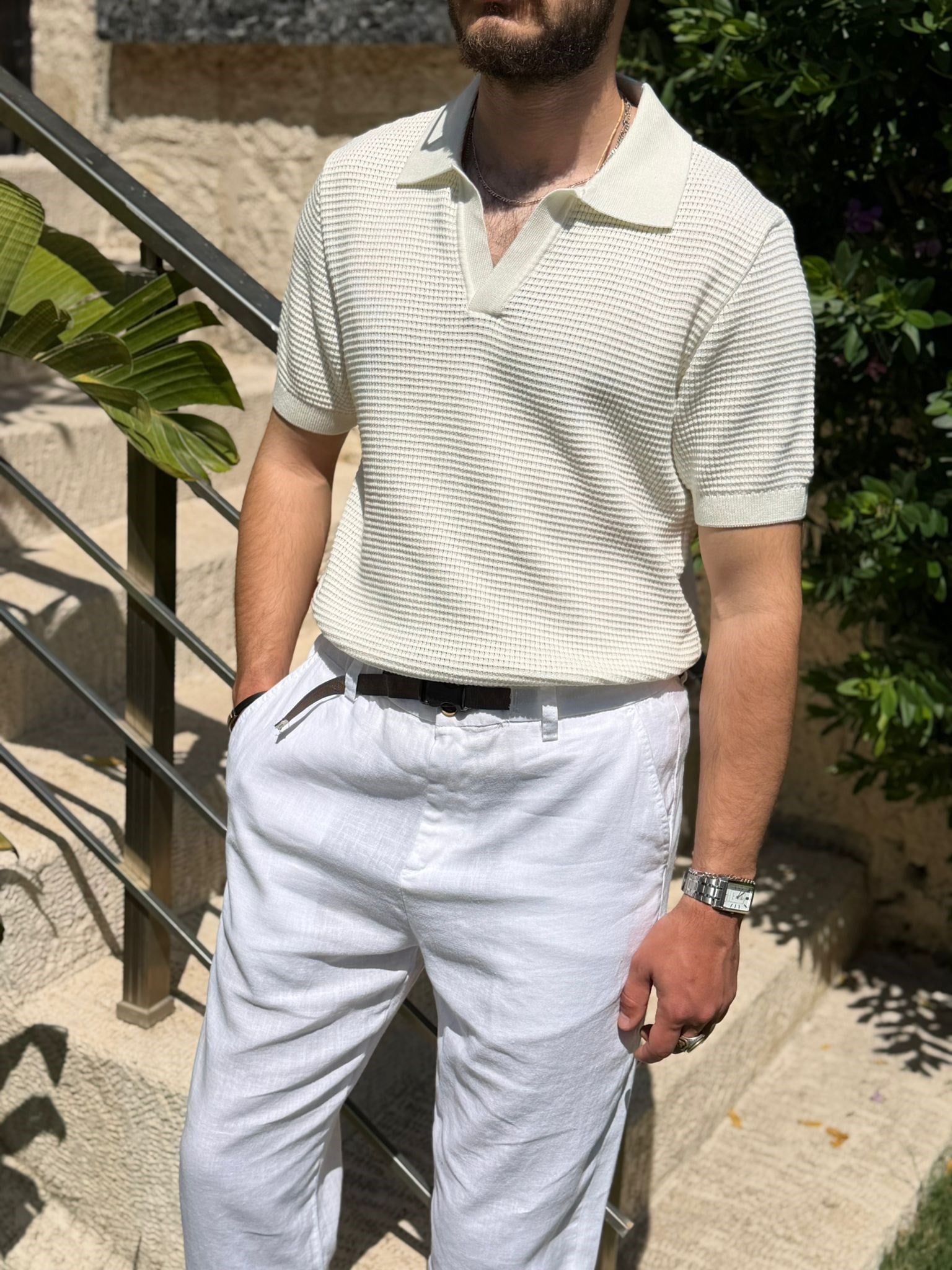 Pirinç Örme Yakalı Triko T-Shirt