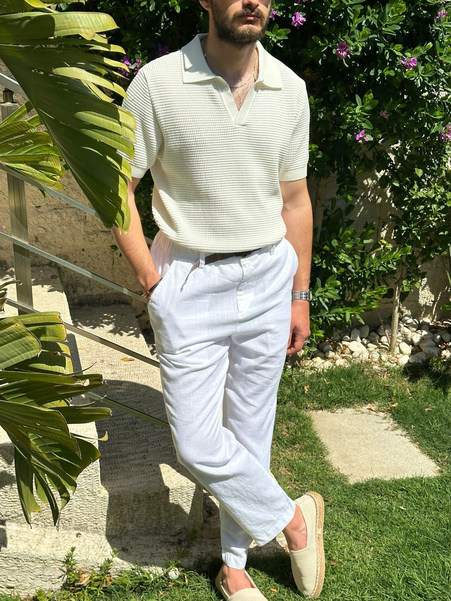 Pirinç Örme Yakalı Triko T-Shirt