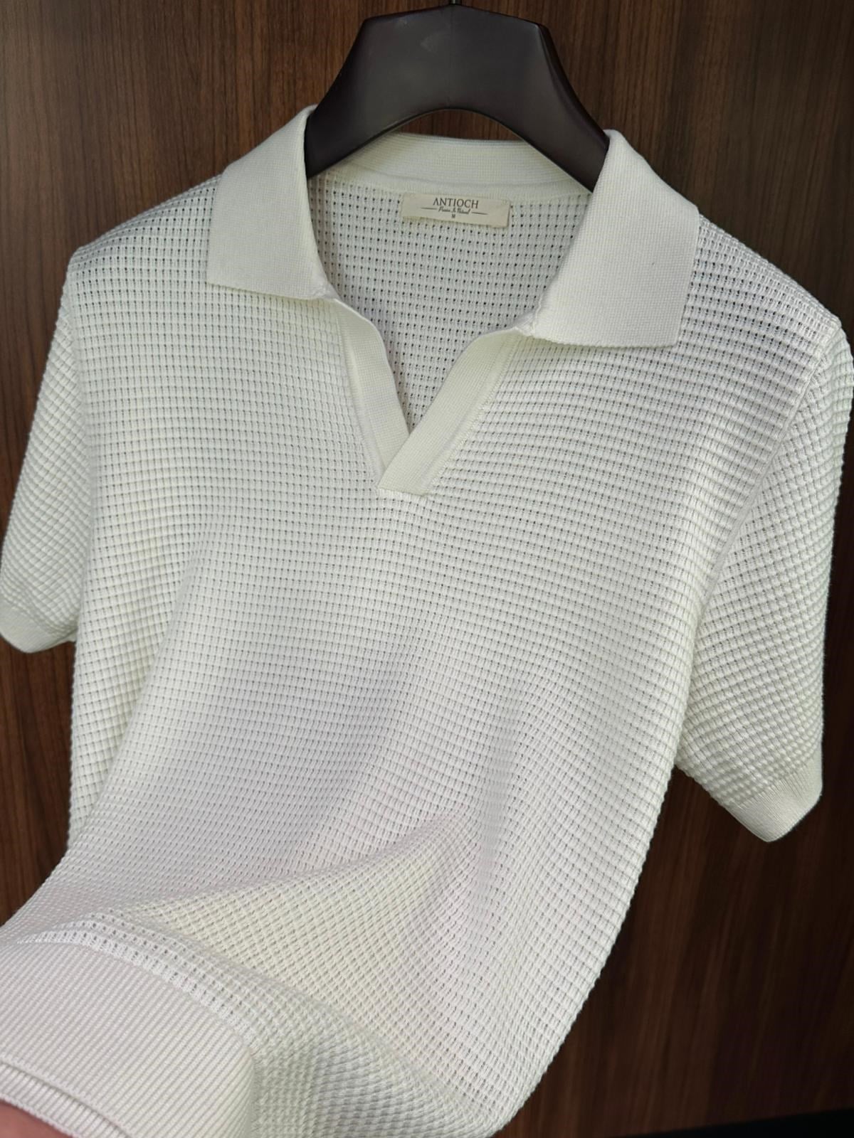 Pirinç Örme Yakalı Triko T-Shirt