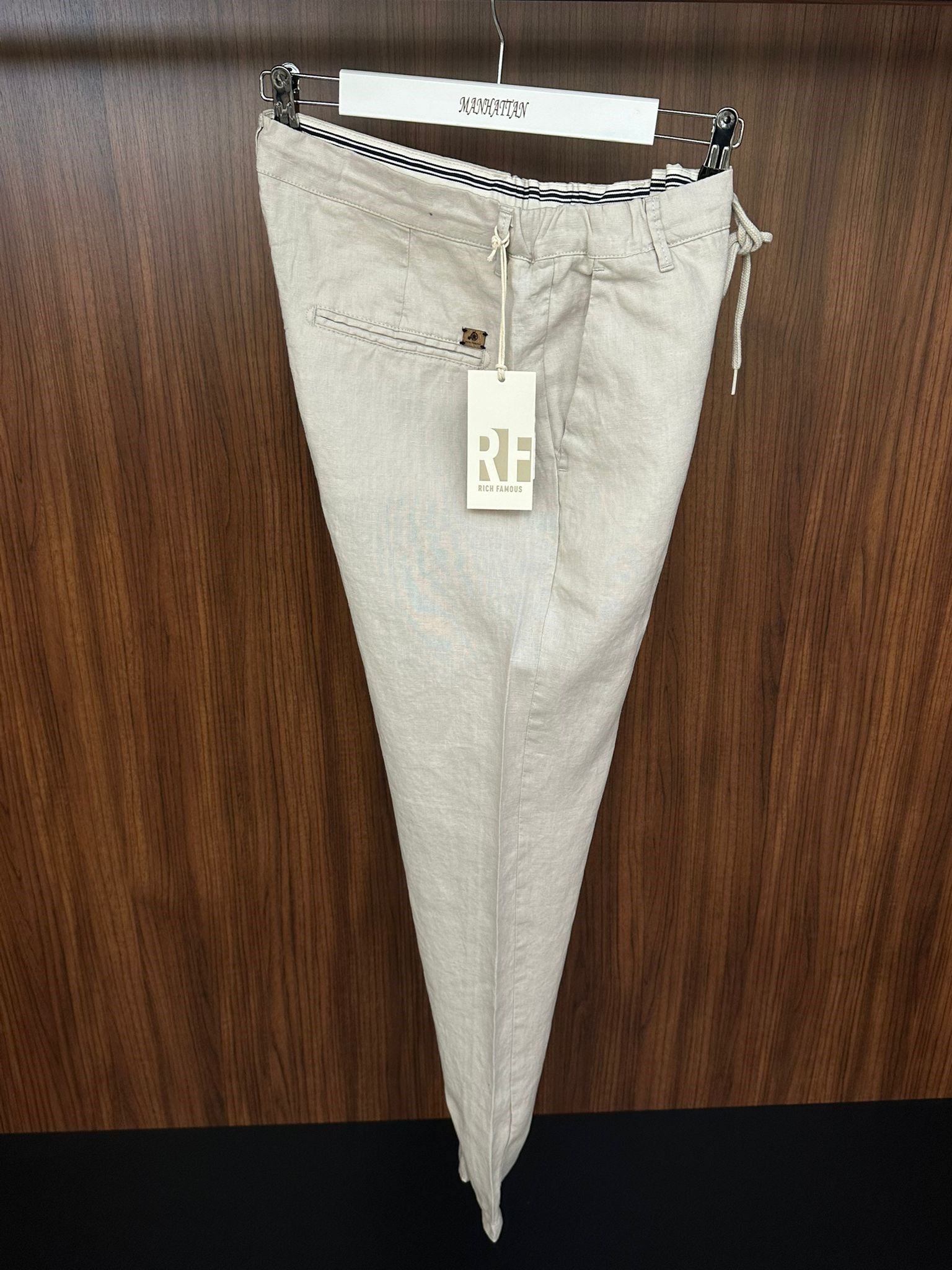 Saf Keten Beli Lastikli İpli Pantolon