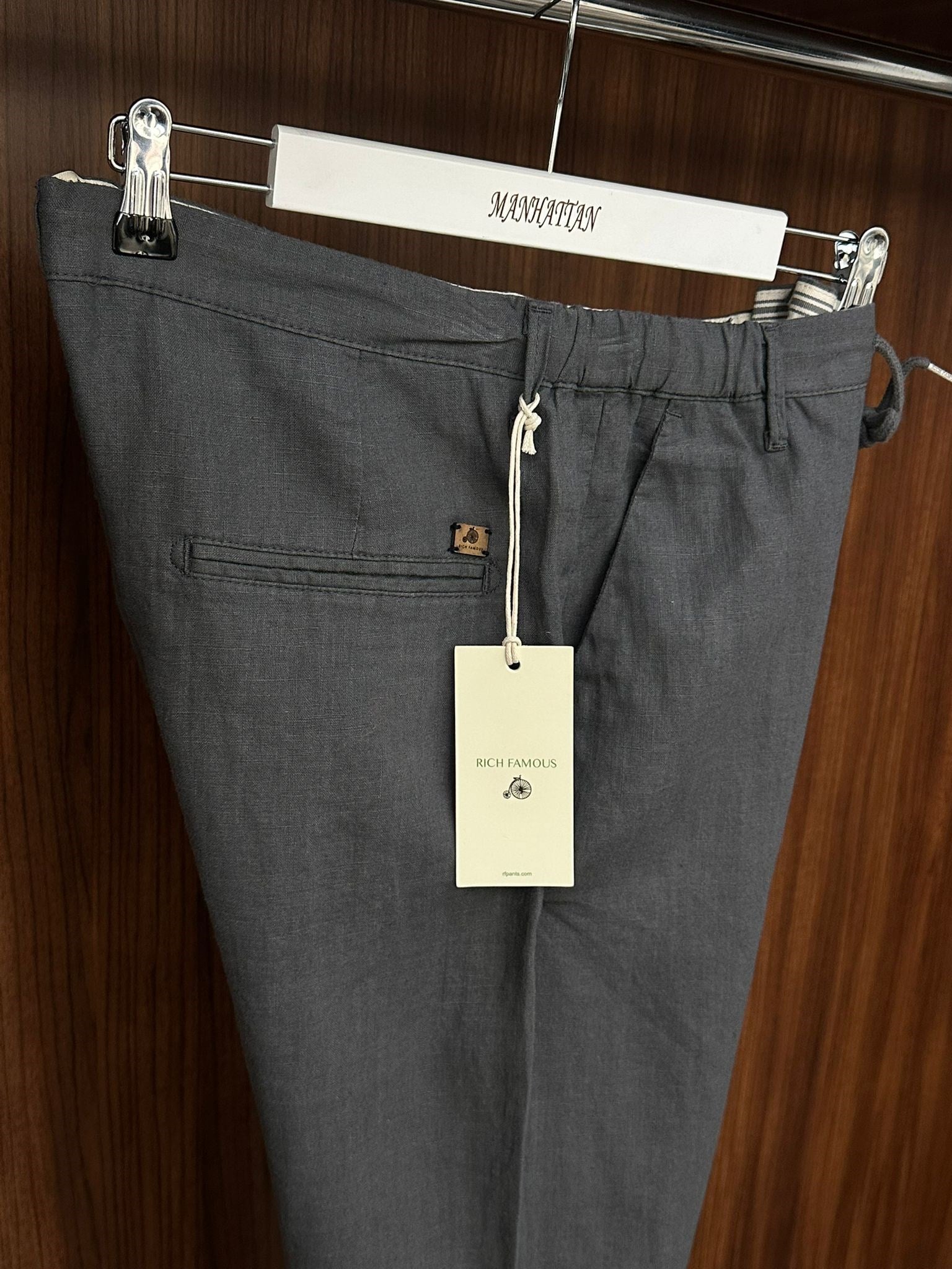 Saf Keten Beli Lastikli İpli Pantolon