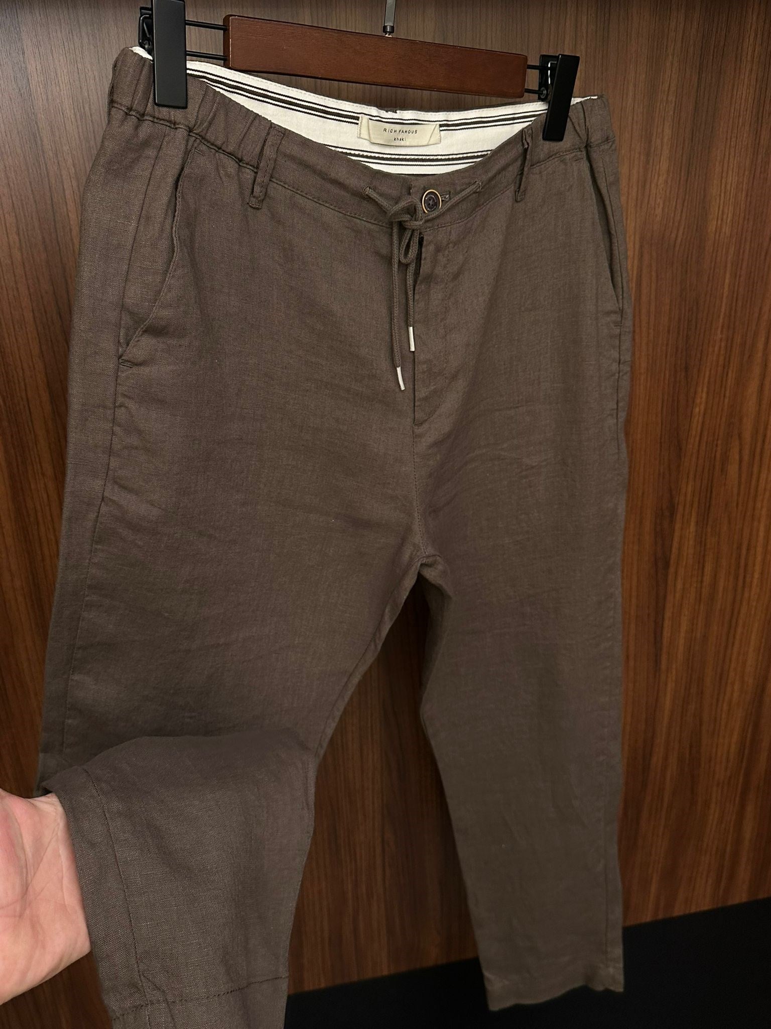 Saf Keten Beli Lastikli İpli Pantolon