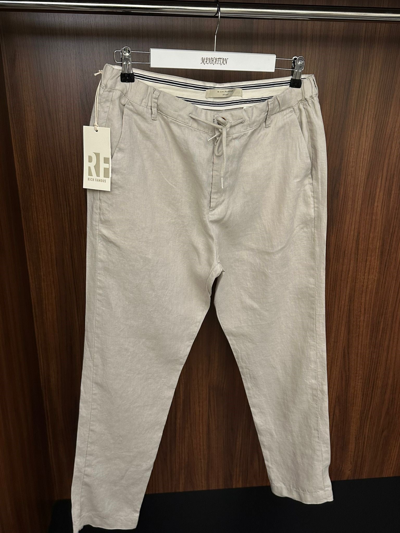 Saf Keten Beli Lastikli İpli Pantolon