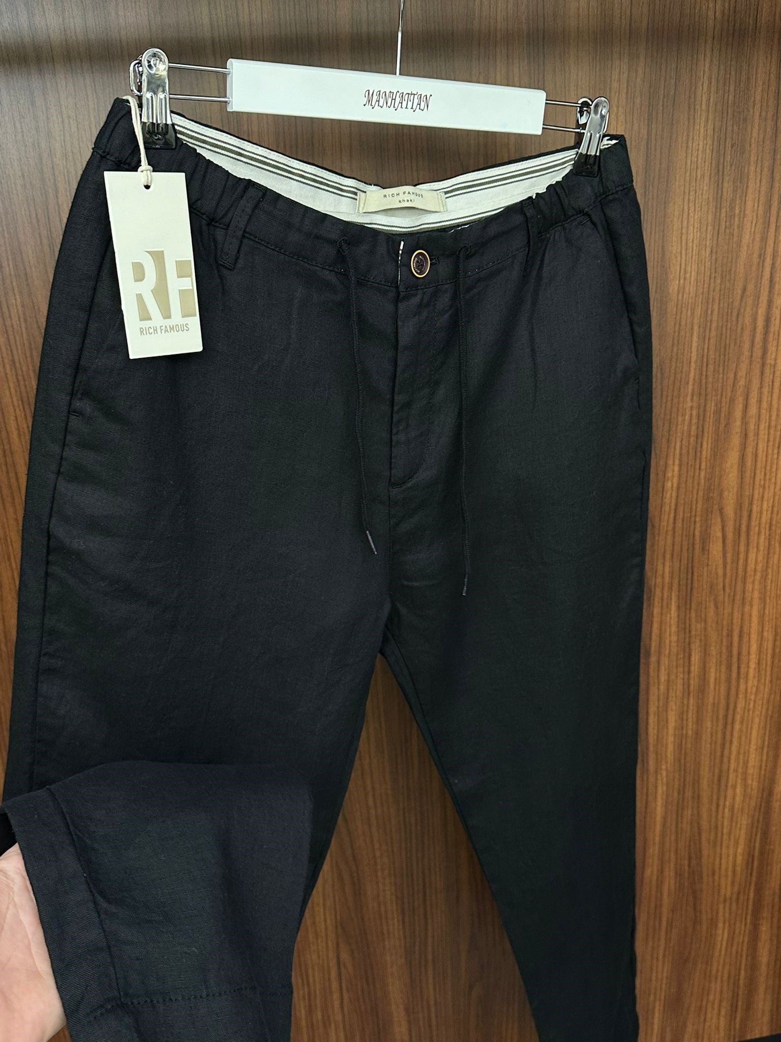 Saf Keten Beli Lastikli İpli Pantolon