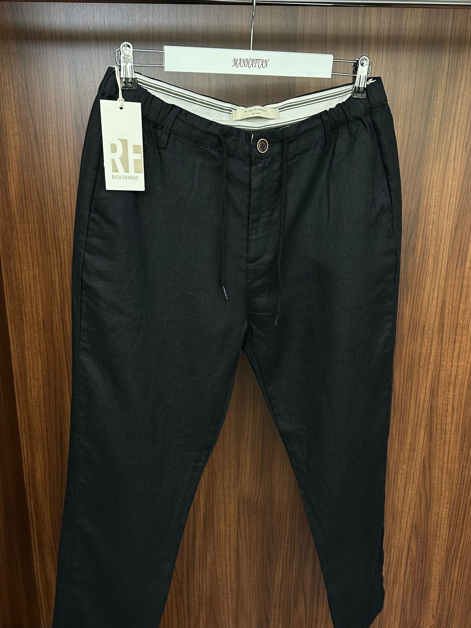 Saf Keten Beli Lastikli İpli Pantolon