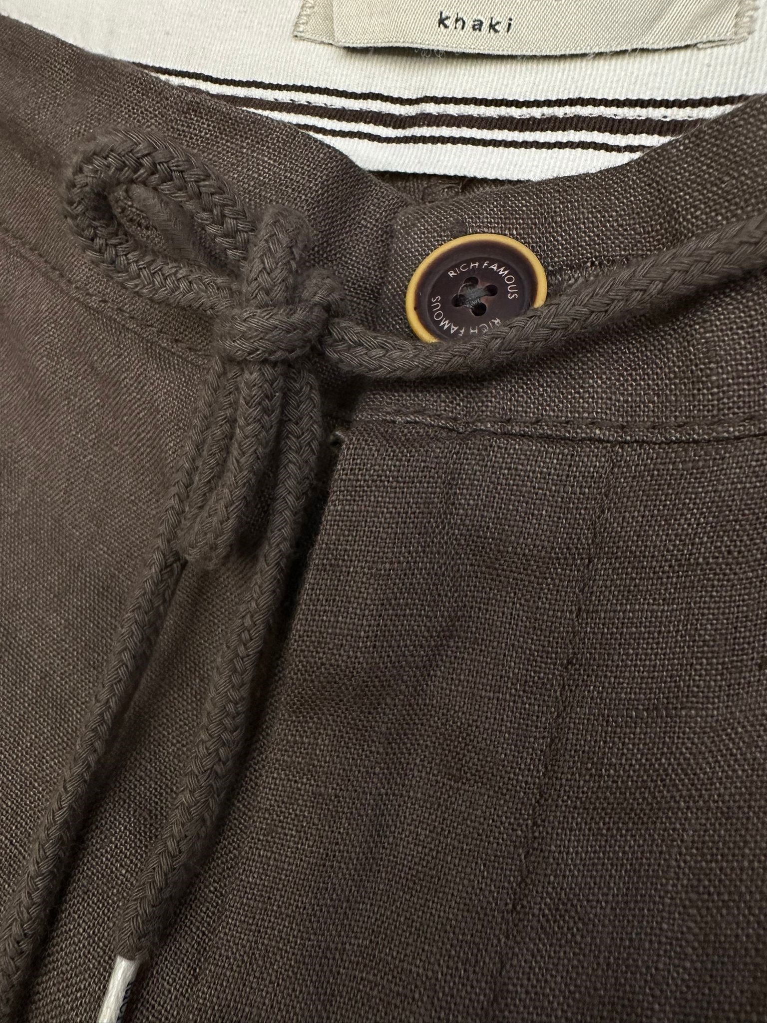 Saf Keten Beli Lastikli İpli Pantolon