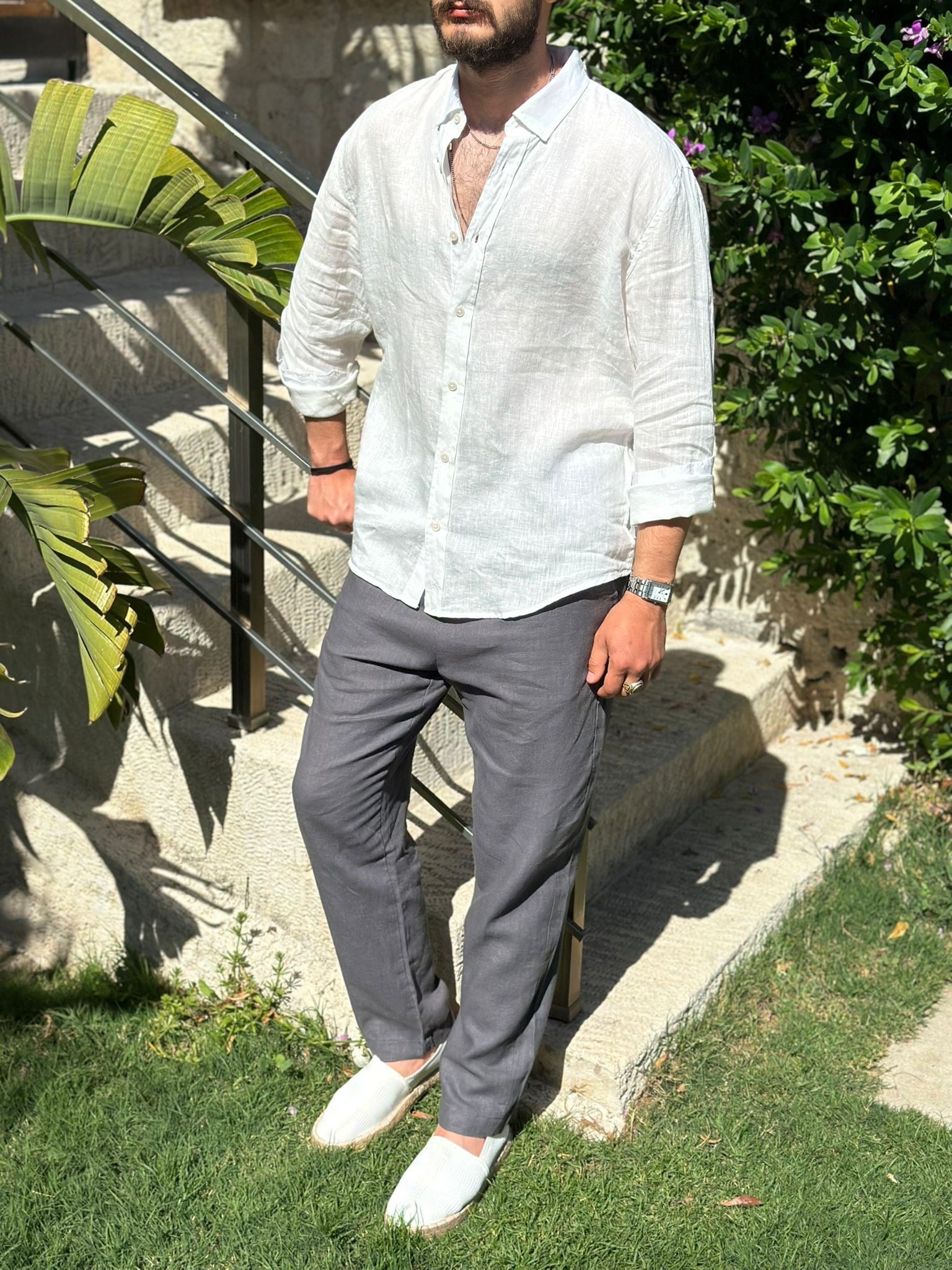 Yakalı Relax Fit Basic %100 Saf Keten Gömlek