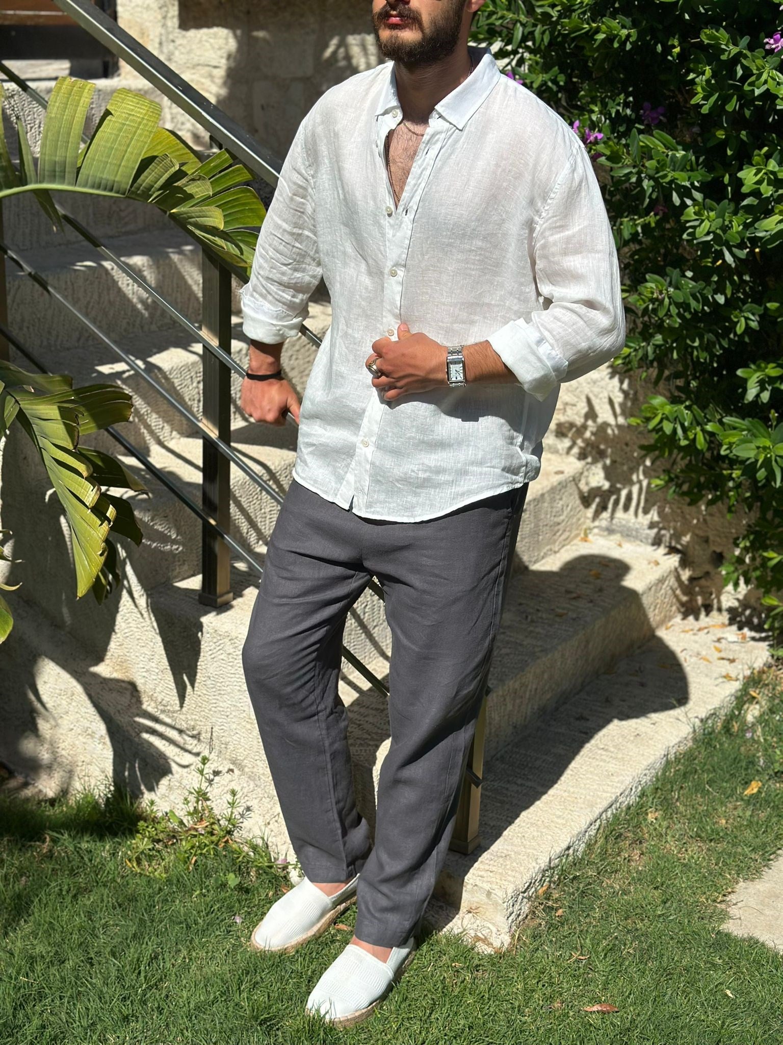 Yakalı Relax Fit Basic %100 Saf Keten Gömlek