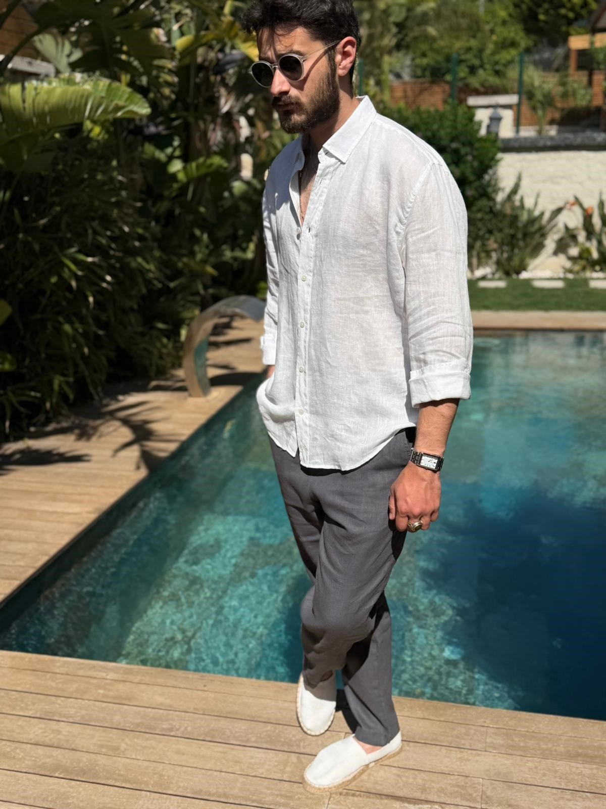 Yakalı Relax Fit Basic %100 Saf Keten Gömlek