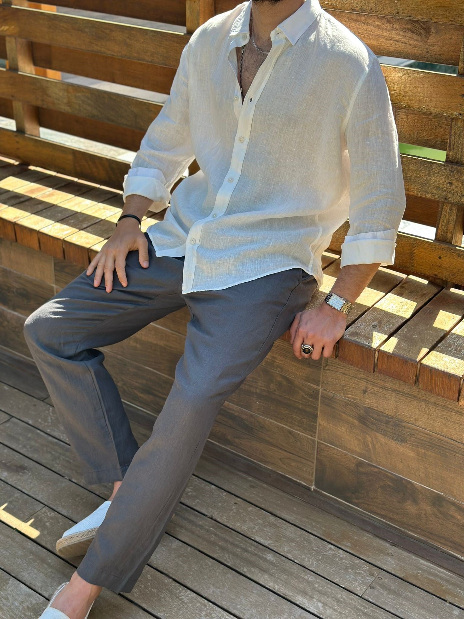 Yakalı Relax Fit Basic %100 Saf Keten Gömlek