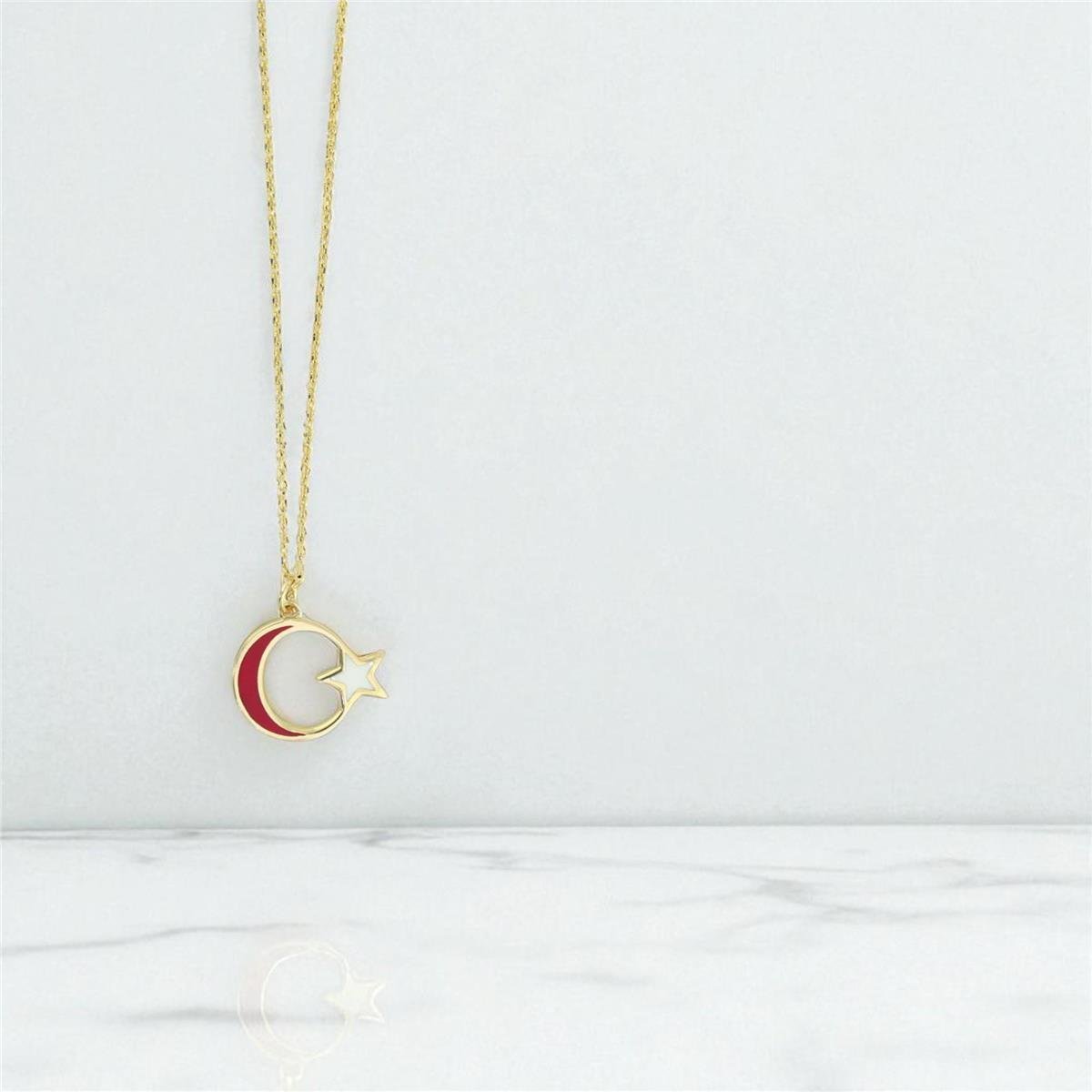 14 Ayar Altın Ayyıldız Kolye  -  0196728