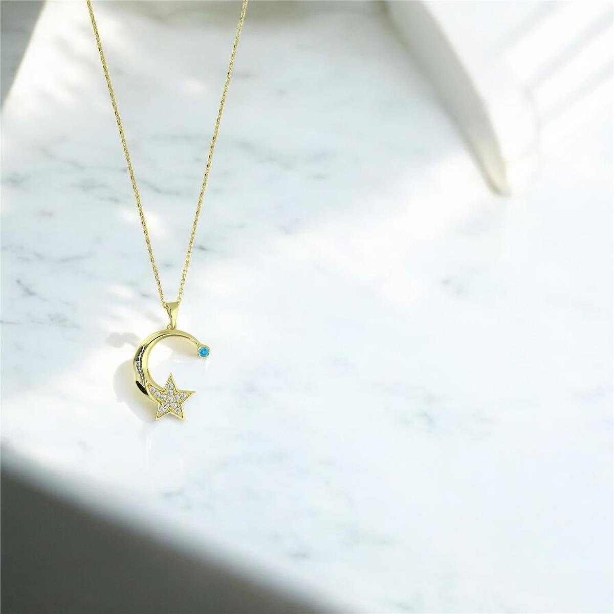 14 Ayar Altın Ayyıldız Kolye  -  0201265