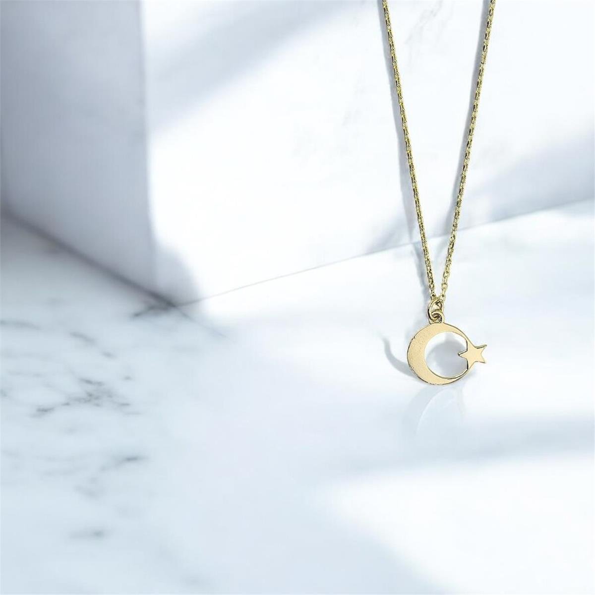 14 Ayar Altın Ayyıldız Kolye  -  0202238