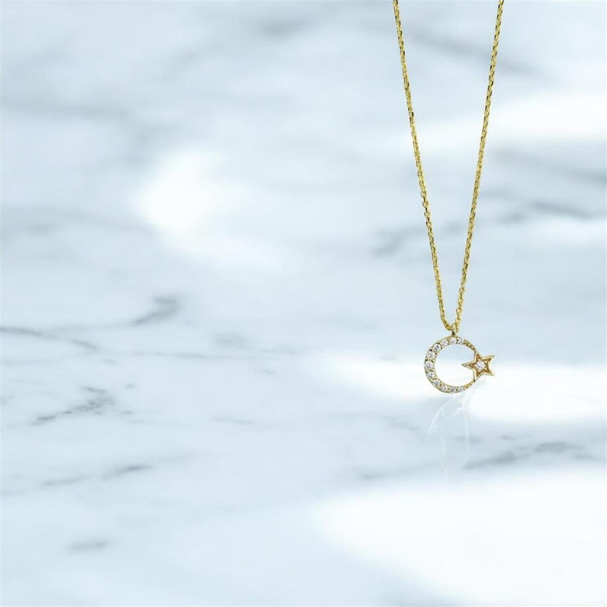 14 Ayar Altın Ayyıldız Kolye  -  0202241