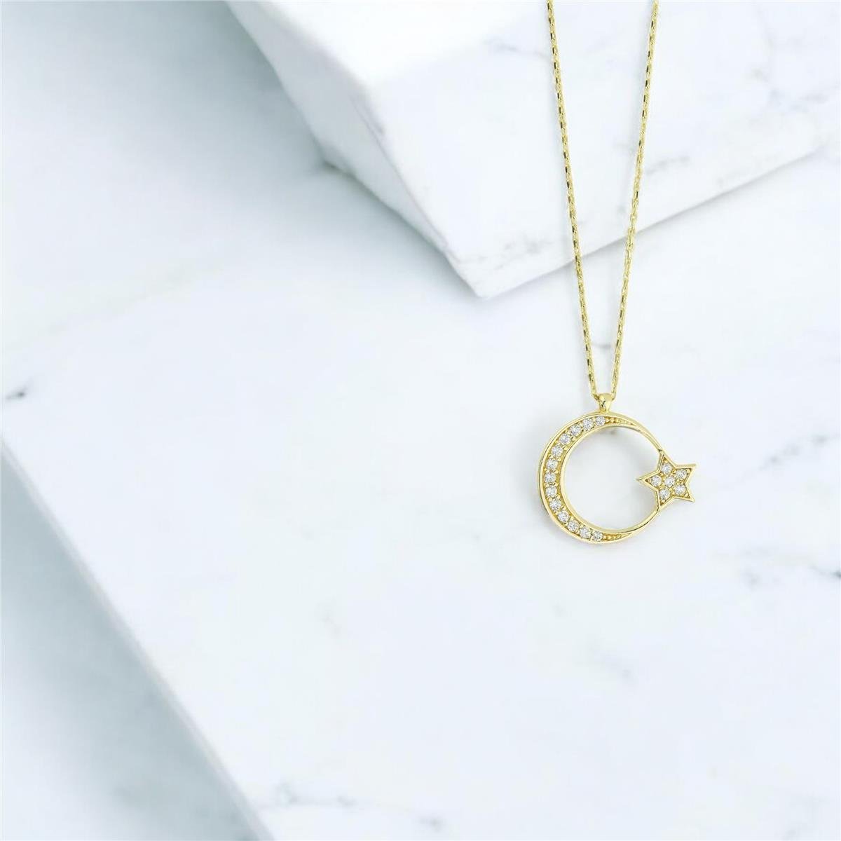 14 Ayar Altın Ayyıldız Kolye  -  0205090