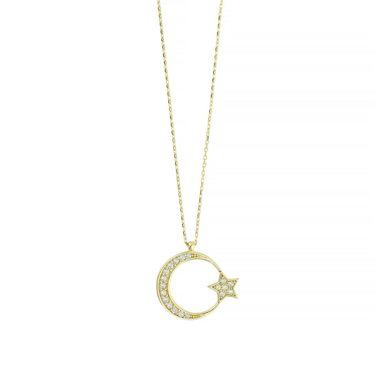 14 Ayar Altın Ayyıldız Kolye  -  0205090