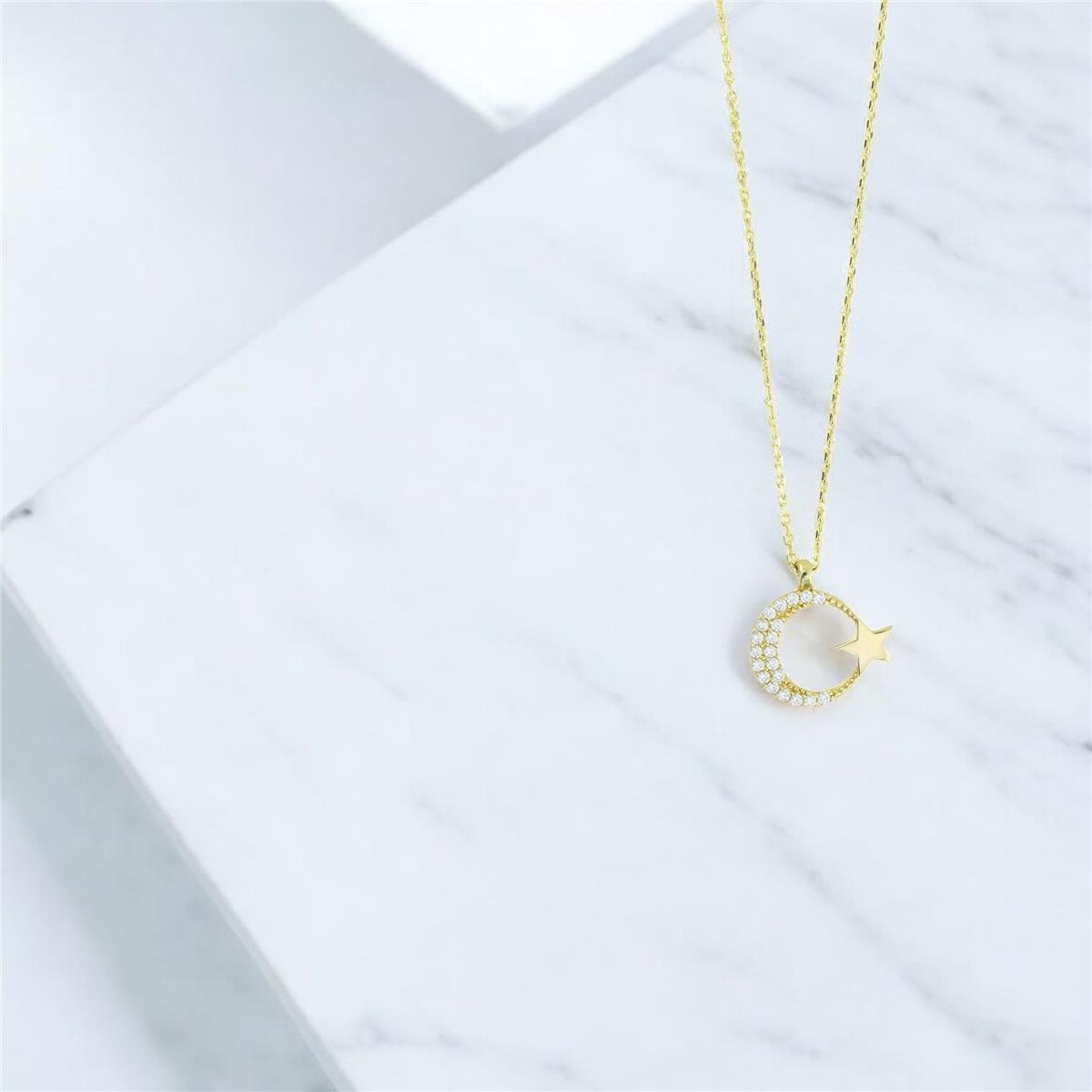 14 Ayar Altın Ayyıldız Kolye  -  0205092