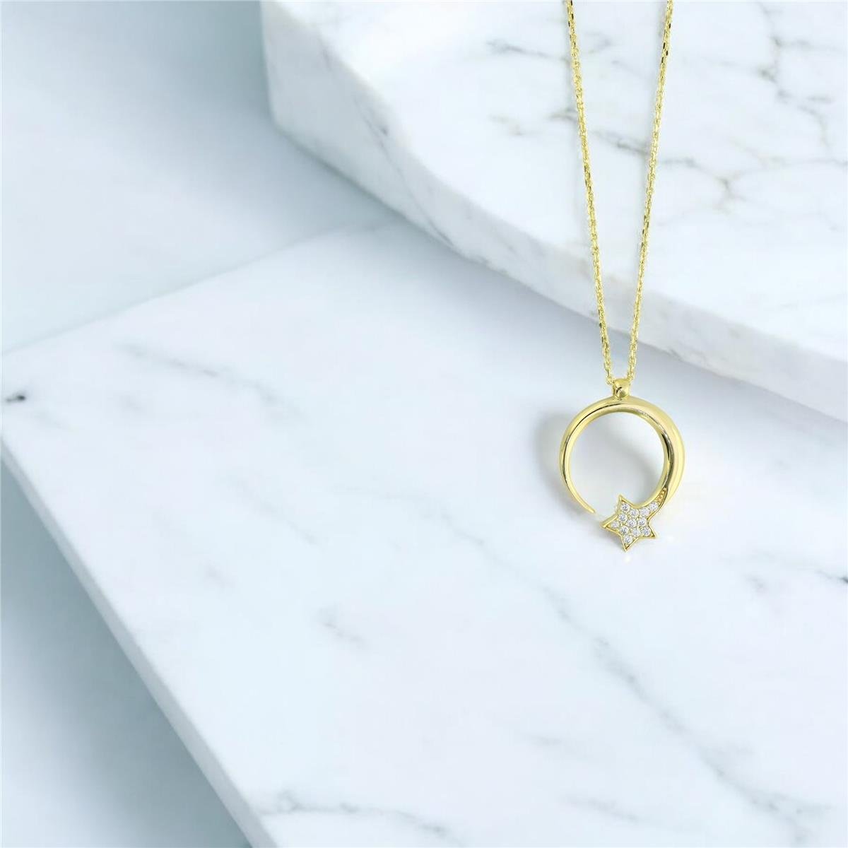 14 Ayar Altın Ayyıldız Kolye  -  0205093