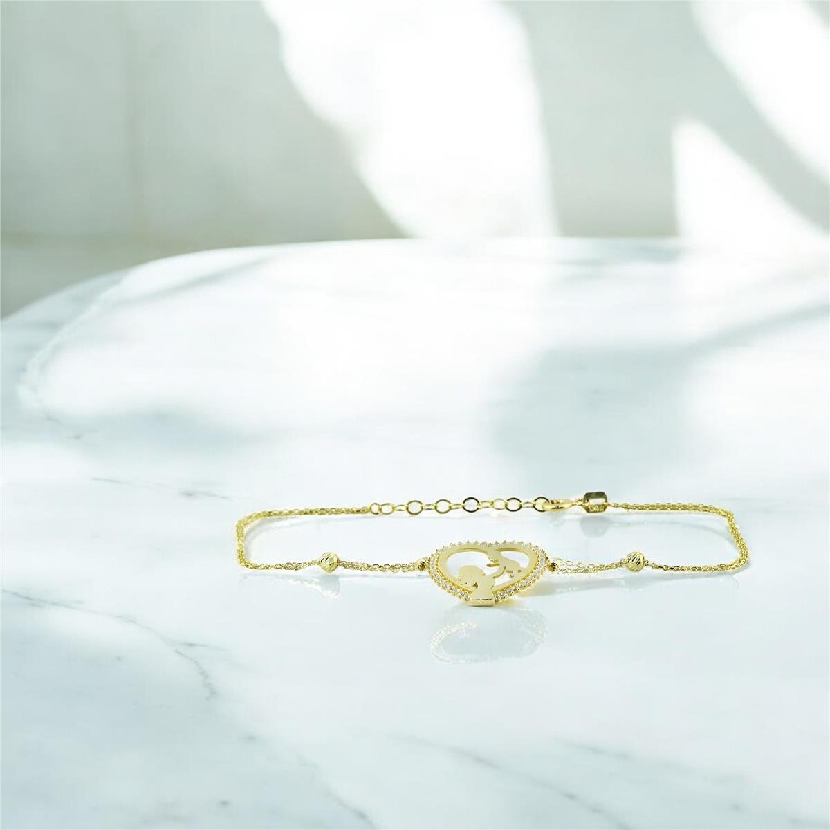 14 Ayar Altın Kalpli Bileklik  -  0201374