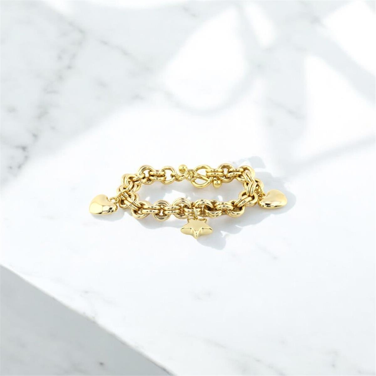 14 Ayar Altın Kalpli Bileklik  -  F003613