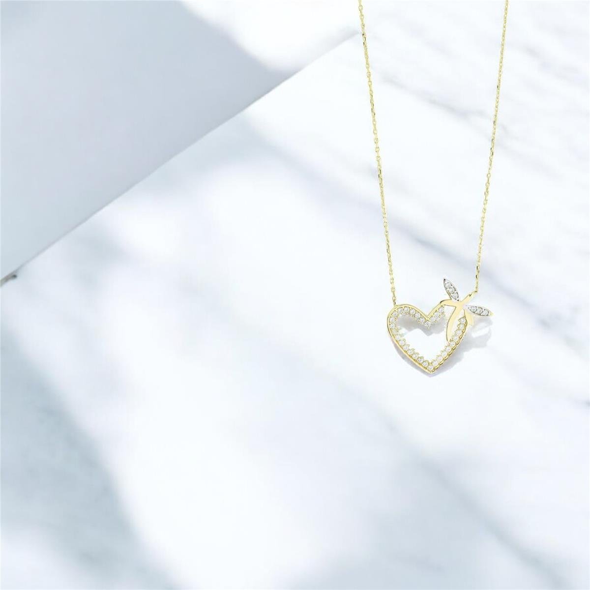 14 Ayar Altın Kalpli Kolye  -  0205097