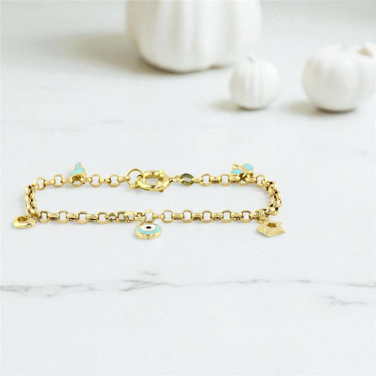 14 Ayar Altın Nazar Boncuklu Bileklik  -  0199204