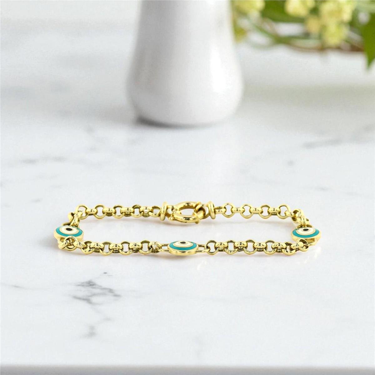 14 Ayar Altın Nazar Boncuklu Bileklik  -  0199197