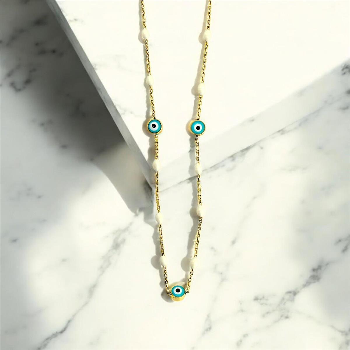 14 Ayar Altın Nazar Boncuklu Kolye  -  0192998