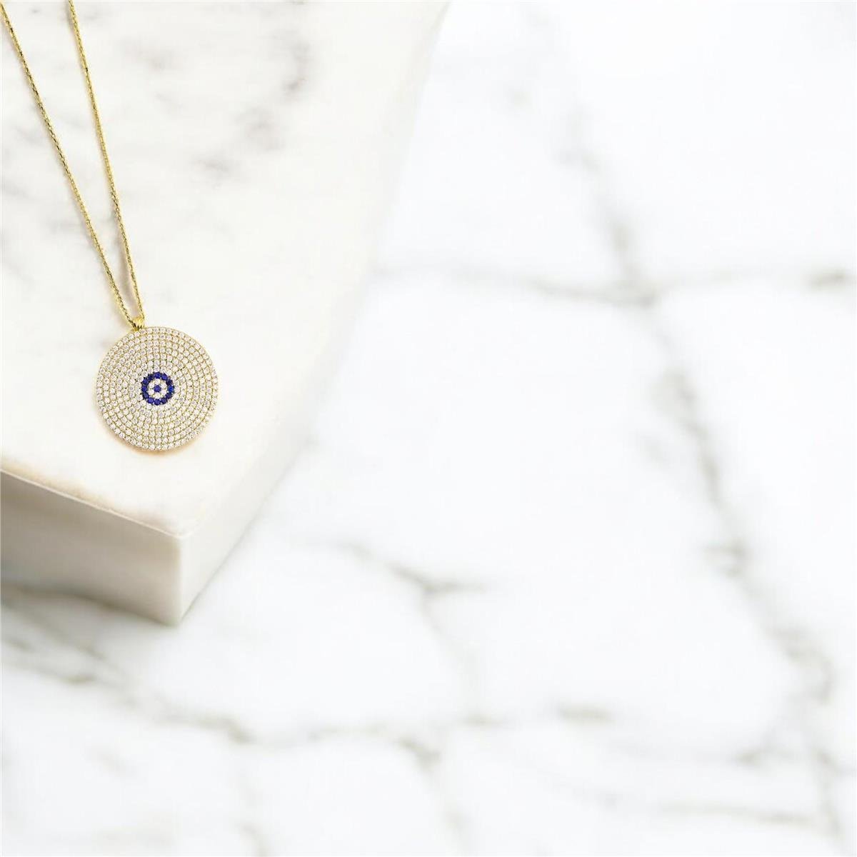 14 Ayar Altın Nazar Boncuklu Kolye  -  0191505