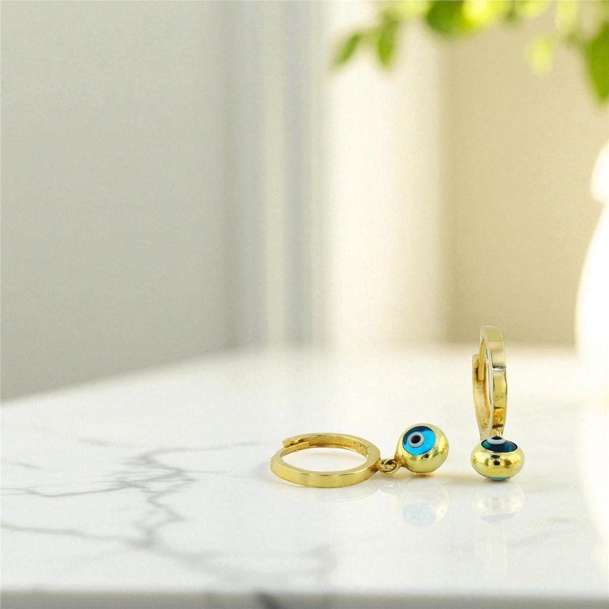 14 Ayar Altın Nazar Boncuklu Küpe  -  0197954