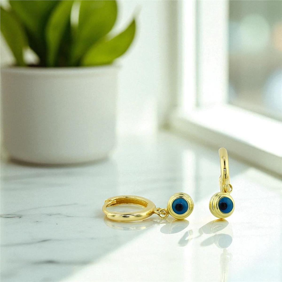 14 Ayar Altın Nazar Boncuklu Küpe  -  0197938