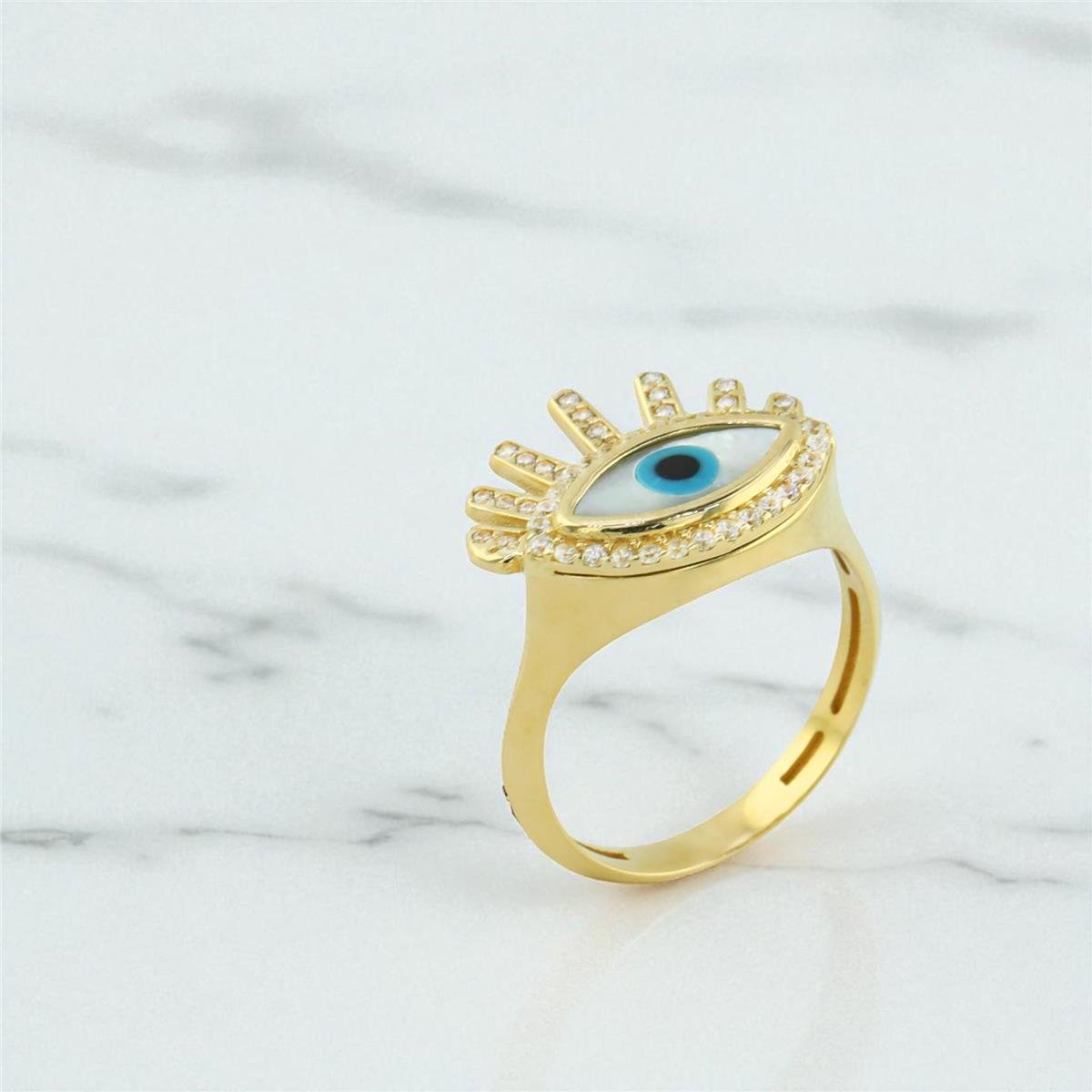 14 Ayar Altın Nazar Boncuklu Yüzük  -  F004618