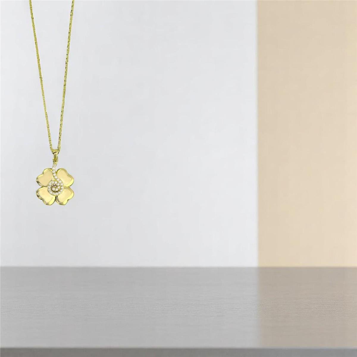 14 Ayar Altın Yonca Kolye  -  F004722