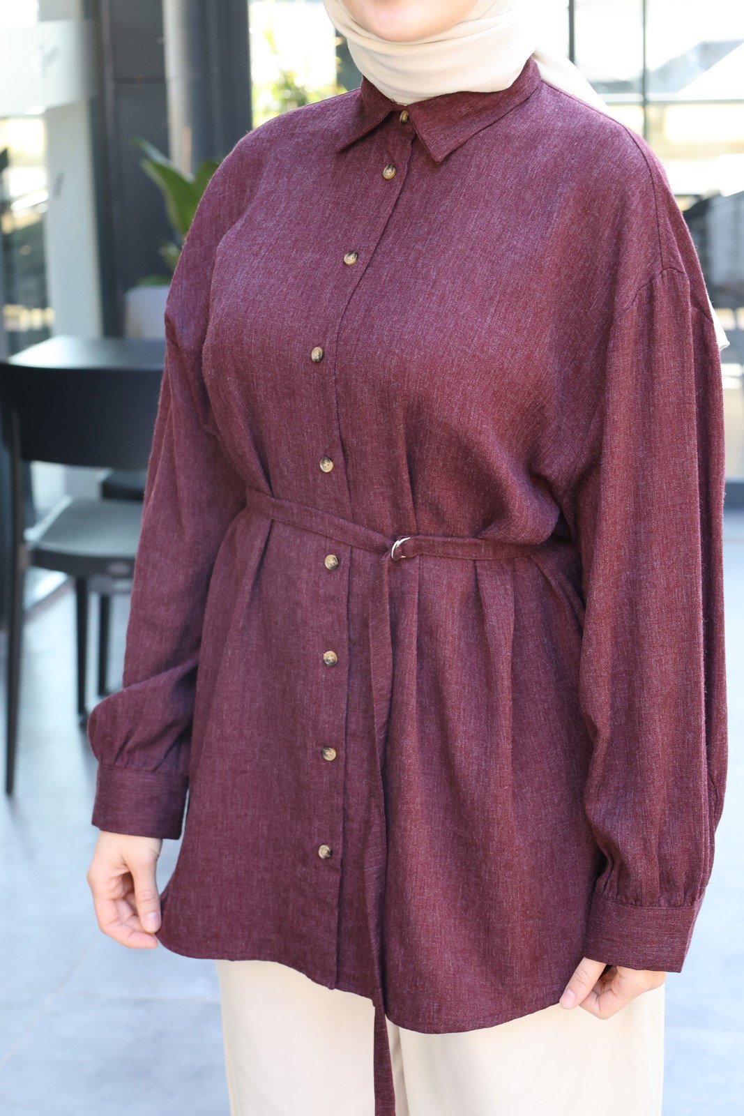 Bağlamalı Gömlek - Bordo