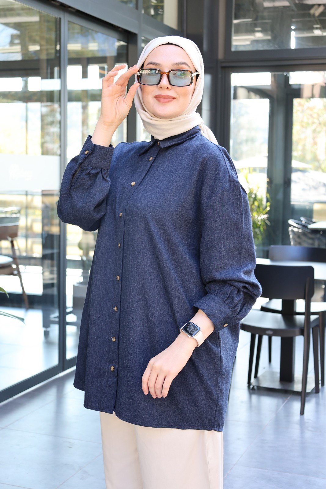 Bağlamalı Gömlek - Mavi