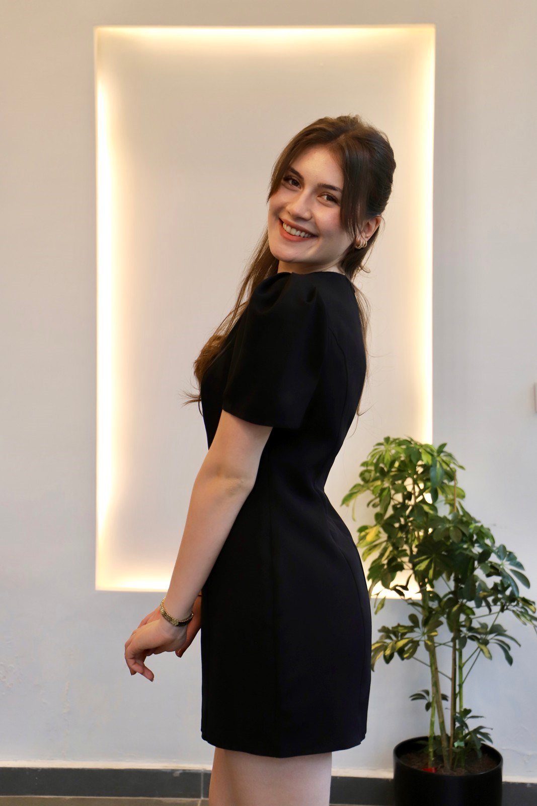 Balon Kol Mini Elbise - Siyah
