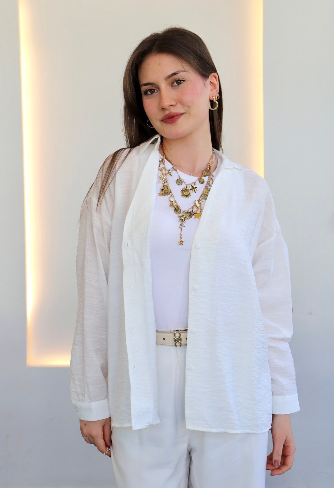 Basic Oversize Gömlek - Beyaz