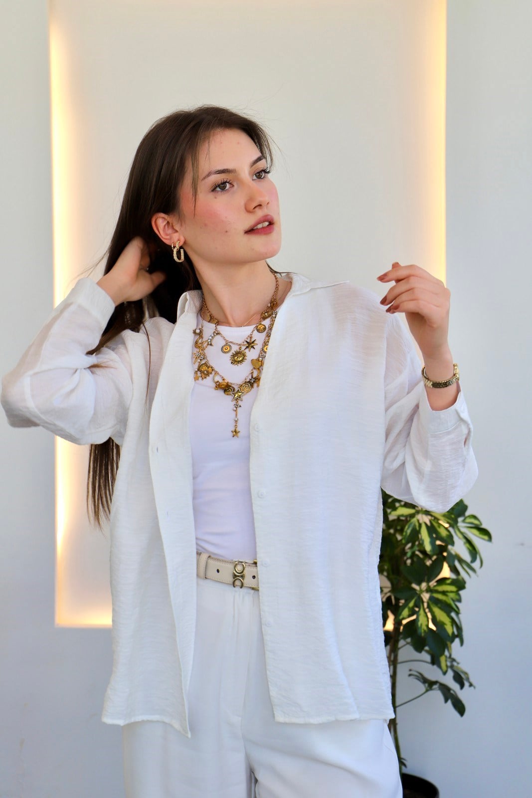 Basic Oversize Gömlek - Beyaz