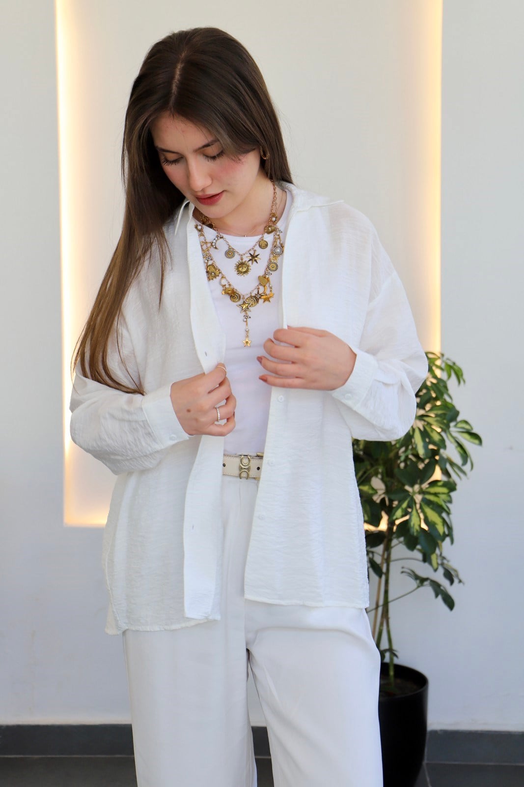 Basic Oversize Gömlek - Beyaz