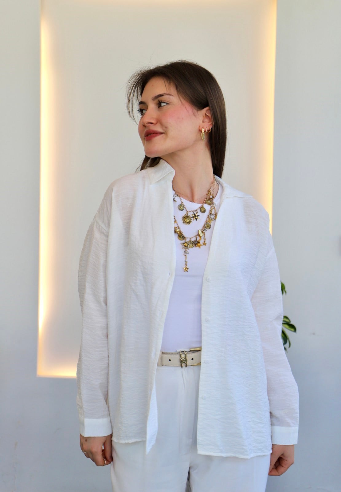 Basic Oversize Gömlek - Beyaz