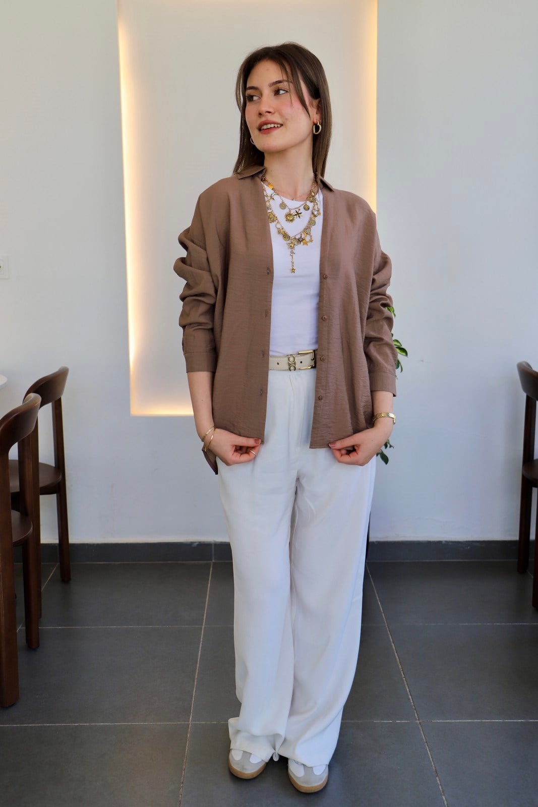 Basic Oversize Gömlek - Kahve