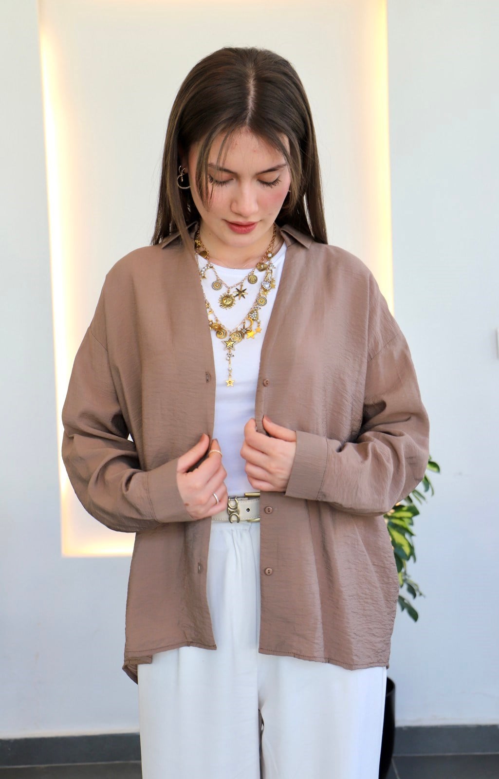 Basic Oversize Gömlek - Kahve