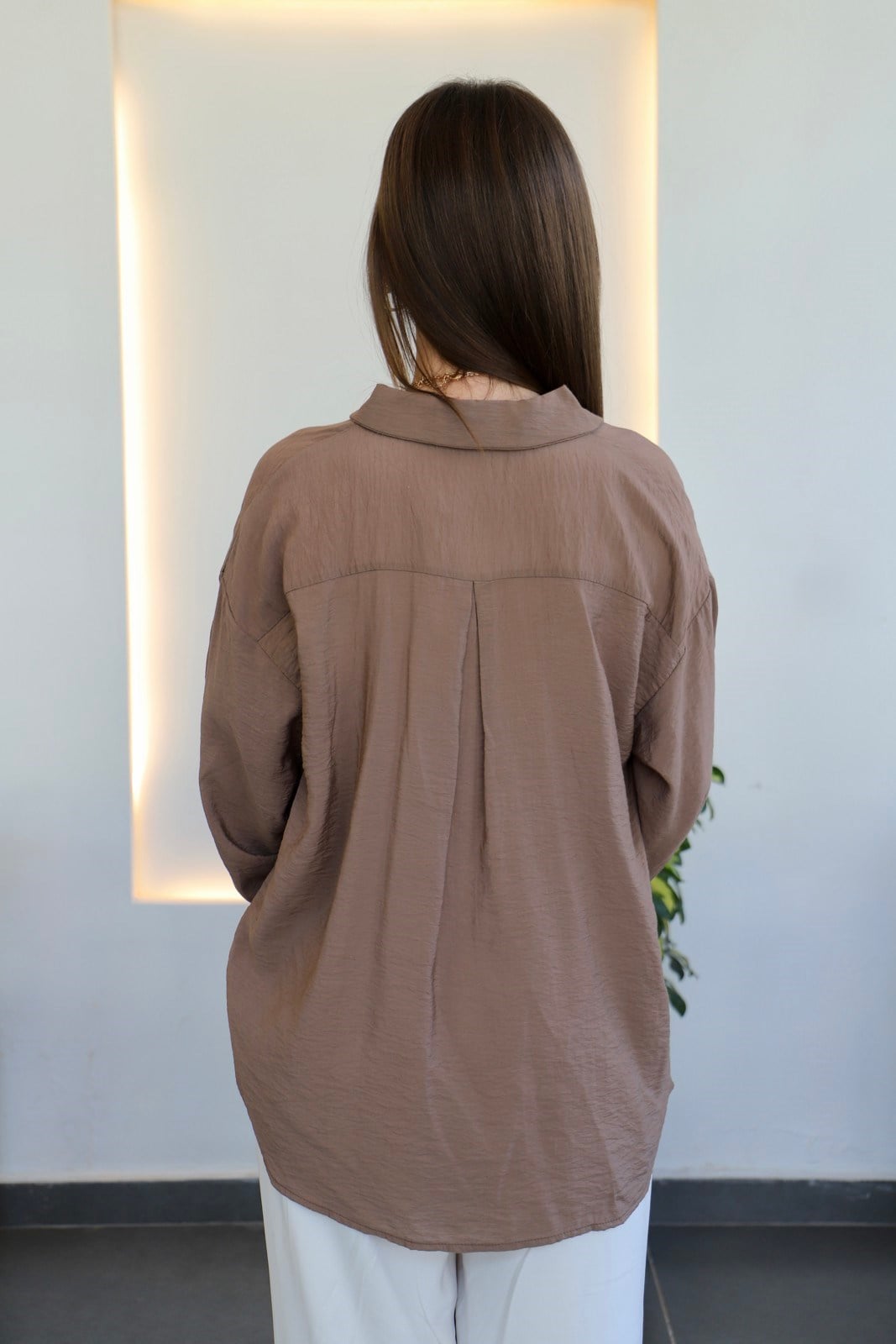 Basic Oversize Gömlek - Kahve