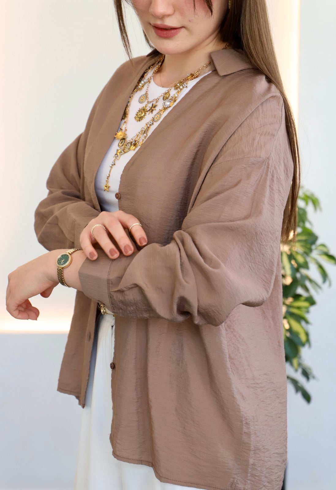 Basic Oversize Gömlek - Kahve