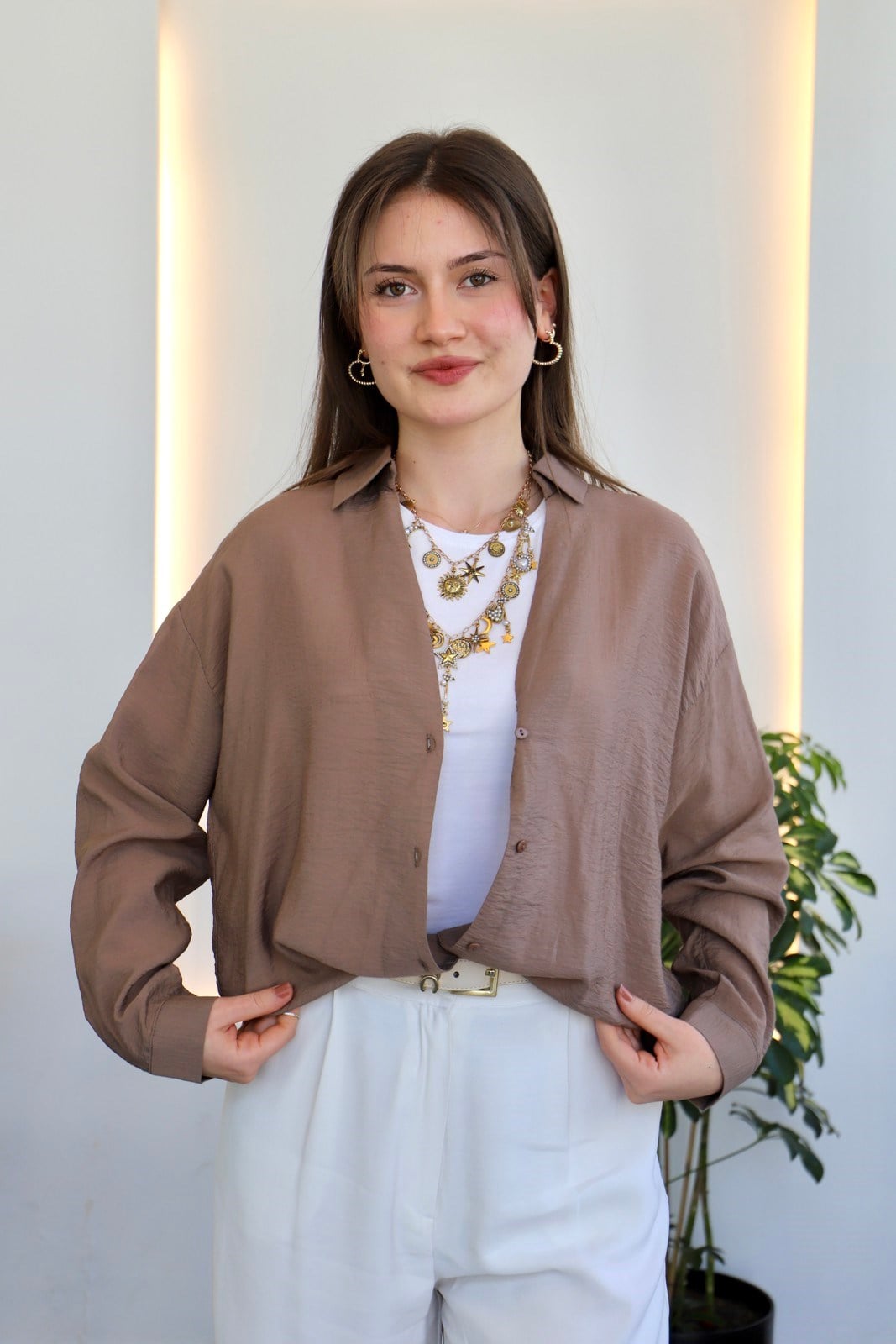 Basic Oversize Gömlek - Kahve