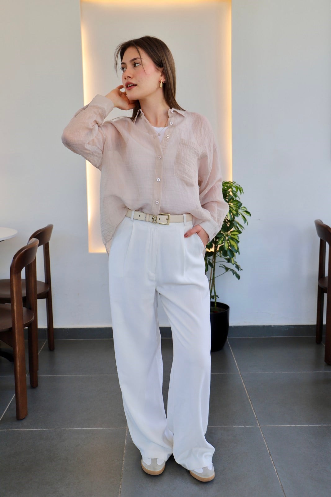 Basic Transparan  Gömlek - Bej