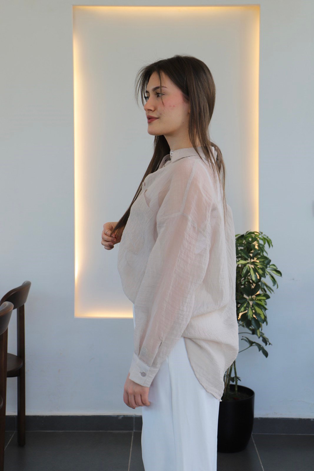 Basic Transparan  Gömlek - Bej